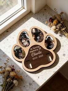 Personalized Custom Wooden Paw Print Pet Memorial Photo Frame, 7.8x7.8in/20x20cm, 4 Photo Slots & Collar Display, Engraved 'In Loving Memory Of' Sympathy Gift For Dog Cat Lovers, Remembrance Decor For Living Room, Bedroom, Memorial Corner, Christmas - Multicolor - View 4