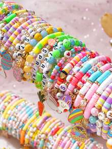 22/34pcs Cute Easter Theme Multilayer Polymer Clay Charm Bracelets Set | With Easter Egg & Bunny Charms, Perfect For Women Men Daily & Party Wear Festive Celebrations All-Season - Mix Color - View 3