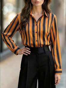 New Fashionable Striped Women's Blouse For Commuting Vacation - Multicolor - View 4