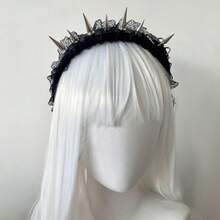 パンク スパイク レース ヘアバンド 個性的 アンダーグラウンド リベット ヘアバンド Y2K ミレニアル 甘くクール ダーク ゴシック 髪飾り - ブラック - チェックする 2