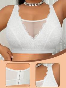 mimilemon Sujetador inalámbrico de encaje blanco para mujer de talla grande - Tela transpirable y espalda suave - Blanco - Ver 5