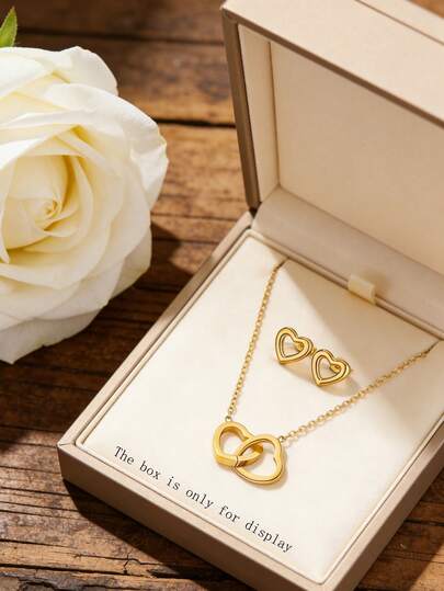 Conjunto de joyas de acero inoxidable romántico y elegante para mujeres, incluye collar con colgante con forma de corazón y aretes a juego con forma de corazón, adecuado para uso diario o fiestas, excelente regalo de San Valentín para un ser querido