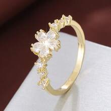 1pc Fashion Flower Design Cubic Zirconia Inlaid Women's Ring - Multicolor - View 1