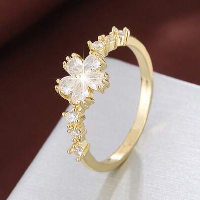 1pc Fashion Flower Design Cubic Zirconia Inlaid Women's Ring