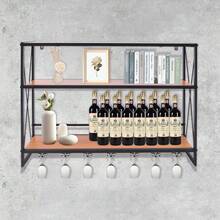 YUNRUX Industrial Wine Racks Wand montiert mit 7  Glashalter, rustikales Metall hängende Weinhalter Wein Zubehör, 3-Ebene Wand Flaschenhalter Glashalter, Holz Regale Wandregal - A - Übersicht 3