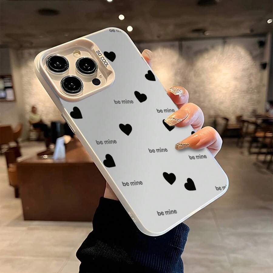 Funda de Teléfono: Funda de Teléfono Corazón Negro Be Mine, Diseño de Amor para iPhone 17 16 15 14 13 12 11 Plus Pro Max. Un regalo romántico para el Día de San Valentín. - Negro - Ver 1