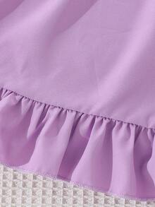 Söt, rund halsringad, kortärmad topp med tecknat ballongtryck och asymmetrisk kjol med resår i midjan, tvådelat set för flickor, vår/sommar - Blåröd - Visa 10