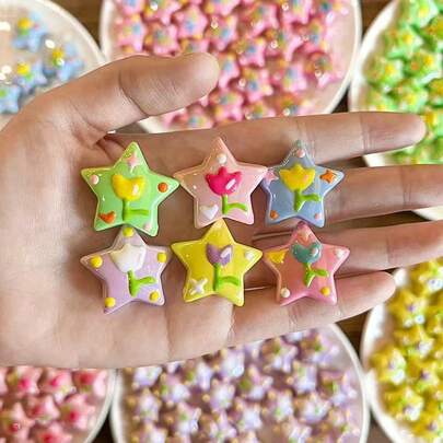 手绘五角星涂鸦配饰 DIY 亚克力穿孔卡通发圈手机壳可爱装饰材料