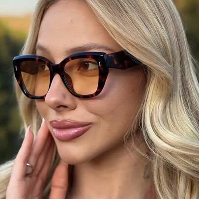 1 Pair Women's Large Frame Personalized Casual Fashion Glasses, Leopard Print Cat Eye Style