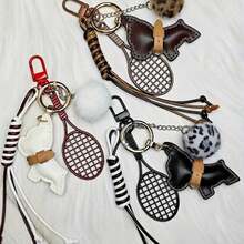 Tennis Themed Tennis Racket Keychain Charm French Fighting Dog Bag Pendant Charm Bag Accessories Charm Bag Decoration Charm, Suitable For Women And Men - Tennis Charm, Racket Shape Accessories, With White And Brown Beads - A Sports Gift For Tennis Players, Coaches, And Fans - Nhiều màu - Xem 4