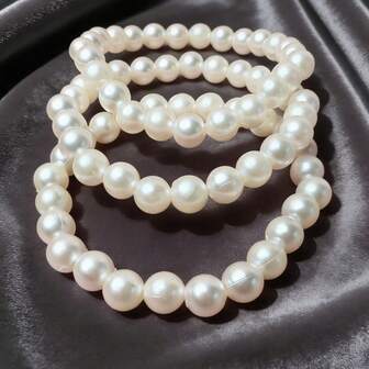 3pcs/Set Fashionable Beige Faux Pearl Bracelets