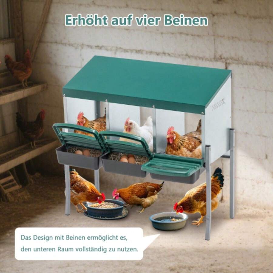 Hühnernistkästen Mit 3 Nistlöchern Und Beinen, Inkl. Abdeckung Für Den Außenbereich (Hühnerstall / Geflügelhof), Color: Green - 綠色 - 查看 1