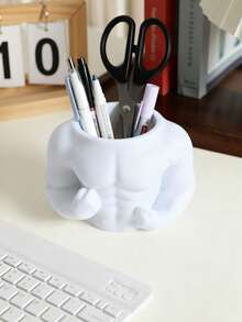 1个独特的肌肉男笔筒装饰品，健美运动员肌肉造型桌面收纳盒，高品质笔筒，文具和化妆品工具收纳盒，适用于学校、办公桌 - 彩色 - 查看 5