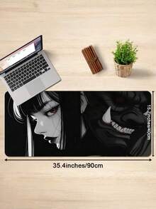 1pc Large Size Anime Girl & Demon Gaming Mouse Pad, Cool Black Design, Thick Non-Slip Rubber Base, Easy To Clean, Rectangular Desk Mat Suitable For Gamers And Office Use, Bold Character Design, Easy-Clean Surface - Rectangle - View 2