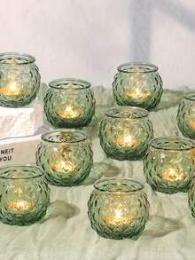 6/1pc Green Glass Rhinestone Candle Holder, Suitable For Wedding Centerpiece Decoration, Dining Table Decor, Home Decor, Family Gathering, Tabletop Decor, Theme Party - Multicolor - View 2