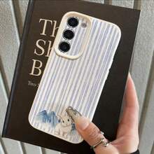 1pc TPU Material Fresh Blue Striped Rabbit Mountain Scenery Pattern Fashionable Phone Case Suitable Compatible With Samsung/A05s/A12/A13/A14/4G/A15/A21s/A23/A25/A32/5G/A34/A35/A50s/A51/A52/A53/A54/A55/A71/A72/A73/S10/S20FE/S20Ultra/S21Ultra/S22/S22Plus/S23/S24, /10C/12C/NOTE10/11/12/13/ProPlus/Note8/9Pro, Full Coverage Anti-Drop Soft Shell Phone Protective Cover - White - View 3