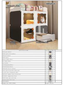 1-Bedroom 1-Bathroom Indoor Cat Villa With Litter Box Drawer, Large Space Cat House - Multicolor - View 26
