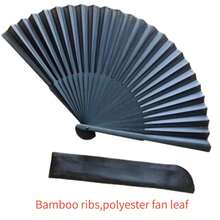 Leque de mão retrô preto estilo chinês, leque dobrável com cabo de bambu e tecido de seda, para dança, casamento e festa, adequado para amantes da dança chinesa - ventilador + saco de ventilador - Ver 7