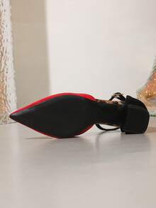 Nouvelles chaussures à talons hauts à bout pointu mode pour femmes, talons épais ajourés blocs de couleurs minimalistes décontractées et confortables pour le printemps/été - Multicolore - Voir 4