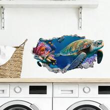 1/3pcs Broken Wall Ocean Sea Turtle Wall Stickers Underwater World Dolphin Coral Reef Wall Decals Waterproof Removable Vinyl Art Murals For Bathroom Toilet Laundry Room Background Home Decoration - Underwater World Wall Stickers - View 1