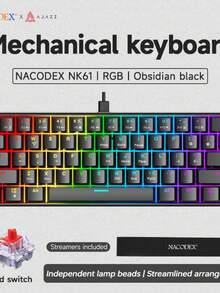 AJAZZ NK61 60% 紧凑型有线键盘，61 键 RGB 背光，小巧便携，办公/电脑机械键盘，全键热插拔，适用于 Windows 平板电脑、笔记本电脑和游戏设备 - 彩色 - 查看 14