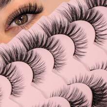 7 Pairs New Cat Eye Lashes Natural Long Lashes Winged End Eye Elongated Eyelashes Foxy Eye Look Faux Mink Eyelashes Makeup Strip Lashes,Lashes,Eyelashes,Fake Lashes - Black - View 5