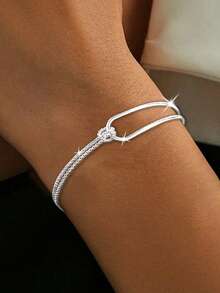 1件S925纯银几何手链，简约扭曲线条设计，百搭优雅礼品，适合节日佩戴 - 幾何 - 查看 4