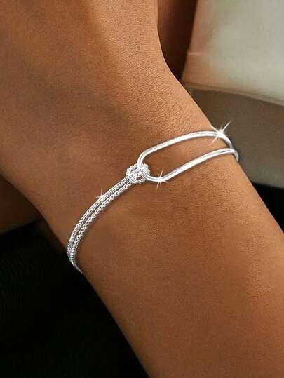 1 pieza Pulsera de plata de ley S925 con diseño geométrico minimalista de línea retorcida, regalo elegante y versátil, adecuado para festivales