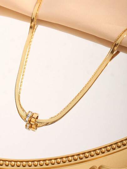 钛钢双层幸运吊坠项链，简约百搭女士颈链，夏季款