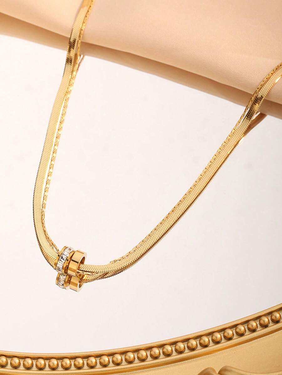 Titanium Steel Non-Fading Double-Layer Lucky Pendant Necklace, Minimalist Versatile Choker Necklace For Women, Summer - Lucky Charm Slim Waist Necklace - View 1