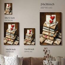 1 pieza Arte de pared Amor, Love You, Regalos de Galentines, Cuadro de lienzo enmarcado, Póster vintage, Pila de sobres, Corazón rojo, Atado con cuerda - Vintage, Acuarela, Estilo pincelada expresiva, Regalo ideal, para sala, recámara, oficina, incluye accesorios - Lienzo enmarcado, Vertical - Lienzo enmarcado - Ver 10