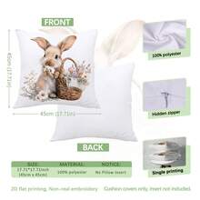MEMNUN 4pcs Watercolor Floral Basket & Rabbit Print Polyester Decorative Throw Pillow Covers [No Pillow Insert], 17.7*17.7in(45*45cm), [Single-Sided Printing], Easter Spring Theme Cushion Covers For Sofa, Bed, Living Room, Bedroom, Car, Office, Hotel Decor, Perfect Gift For Family And Friends - Multicolor - View 2
