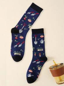 1双园艺图案休闲中筒袜，四季皆宜的多功能运动袜 - 彩色 - 查看 5