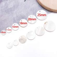 10/20个扁平圆形天然海贝壳吊坠，卡皮兹贝壳圆片吊坠，天然珍珠母贝贝壳吊坠，适用于耳环、项链、珠宝制作 - 白色 - 查看 4
