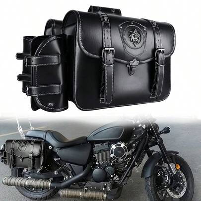 2 piezas Alforjas negras universales para motocicleta - Duraderas y de moda, con gran capacidad - Pueden contener tazas de agua, accesorios universales para motocicleta, estilo retro cyberpunk, bolsas colgantes de gran capacidad para montar en exteriores, delanteras y traseras