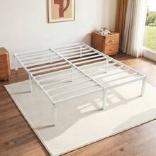 SHA CERLIN Twin/Full/Queen/King Size Bed Frame, White, 14 In Metal Platform Bed With Heavy Duty Steel Slat Support, Under-Bed Storage Space, No Box Spring Needed, Easy Assembly, Stable Structure, 800 LB Weight Capacity - 白色 - 查看 2
