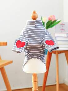 PETCIRCLE 1pc Pet Clothes, Casual & Fashionable Cute Cozy Warm Puppy/Kitten Sweater, Poodle/Teddy/Small Dog Outfit - Gray & White Stripe - Multicolor - View 5