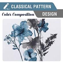 Juego de cortinas 100% opacas de 2.13 metros de longitud 2 paneles con estampado floral de Cattleya cortinas térmicas florales para habitación con forro  cortinas a prueba de sonido color gris y azul. -009 - Cattleya - Gris/Azul - Ver 4
