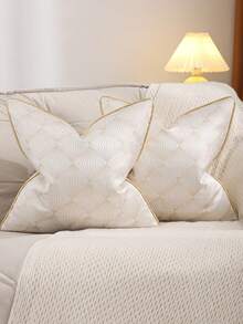 Miater 1pc/2pcs Gold Jacquard Faux Silk Throw Pillow Cover, Luxury Geometric Pattern Home Decor For Living Room Sofa, Spring/Summer - Beige - View 11