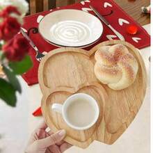 1pc Heart-Shaped Bamboo Tray, For Holding Snacks, Nuts, Fruits, Kitchen, Christmas Gift, Valentine's Day Gift - Bamboo Color - View 9