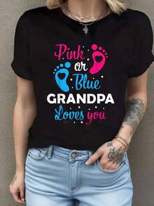 Camiseta de cuello redondo para mujer con revelación de género, para abuelos y familia. Camiseta de manga corta de algodón de 220 g, impresión por una cara - Negro - Ver 7
