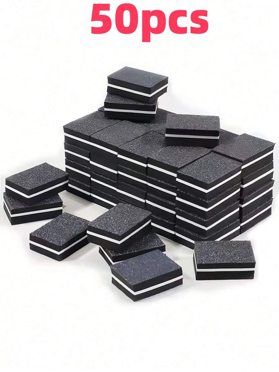 50pcs/Set, Black, 180/100 Grit, High Elasticity Foam Blocks, Mini Tofu Shape, Double-Sided Nail File And Polishing Block, Suitable For Women, Home Use And Salons (Optional Quantity: 2/10/50/100/200/300/400pcs) - Multicolor - View 1