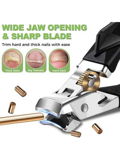 Heavy Duty Thick Toenail Clippers, Wide Opening Ingrown Nail Trimmer, Extra Sharp Long Handle Nail Scissors, Splash-Proof Nail Clipper With Ergonomic Large Grip Handle For Pedicure