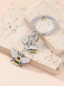 1件男女通用合金滴油蜜蜂、花朵、蜂蜜罐钥匙扣吊坠，时尚包包挂饰 - 彩色 - 查看 5