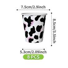 8pcs Pink Cow Print Disposable Tableware Set, Including Plates, Napkins And Cups, Party Supplies Suitable For Birthday, Wedding, Theme Party, Family Picnic - Multicolor - View 8