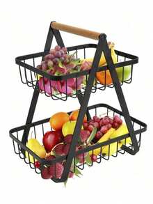 2-Tier Kitchen Fruit Basket Rack Organizer For Fruit And Bread - Black - View 7