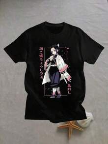 Graphic T Shirts Men's Fashion Print Casual T-Shirt Japanese Anime Demon Slayers Men T Shirt For Women Kimetsu No Yaiba Nezuko T-Shirt Female Tanjirou Kamado Graphic Y2k Clothes Tops Heart & Slogan Bodybuilding Top Boyfriend Style Casual WearCotton Men's T-Shirts,Bovfriend Gifts, Graphic Tees,Back To School - Black - View 8