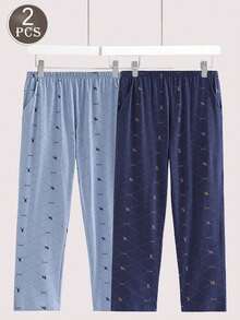 Bộ 2 quần pajama nam nhẹ, dáng rộng, in hình hươu, chữ cái, thích hợp mặc mùa xuân thu. - Nhiều màu - Xem 1