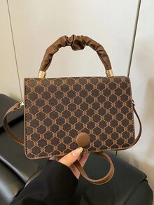 Retro Fashion Chic Niche One Shoulder Oblique Handbag, Elegant Small Square Bag With High-Quality Double Layer And Buckle Closure - Brown - View 7