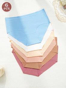 6条装女士无缝比基尼内裤，隐形贴身，柔软弹力，XS-XL码 - 彩色 - 查看 6